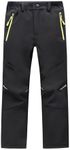Kids Waterproof Trousers Fleece Lined Boys Girls Children Winter Thermal Softshell Pants for Ski Walking Hiking Snow Outdoor Ski Boys Pants Age 4-12Years Black