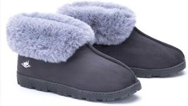 Happy Touch Womens Luxury Micro Suede Faux Fur Fleece Lining Slippers Bootie with Cozy High Density 80-D Memory Foam, Winter Warm Breathable Boot with Anti Slip Indoor Outdoor Rubber Sole Grey 9-10