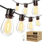 60FT Outdoor LED String Lights, 2200K Dimmable Patio Lights with S14 Shatterproof Edison Bulbs, Connectable Waterproof Hanging Lights for Outside Backyard Deck Garden Balcony Bistro Gazebo Wedding