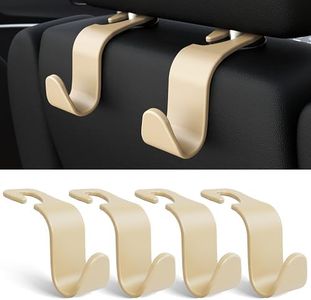 Amooca 4-Pack Car Headrest Hooks Vehicle Storage Organizer for Purses Handbags Groceries Coats –Holds 55lbs 360° Rotating Simple Design Beige
