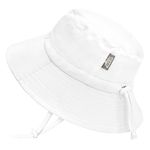 Jan & Jul UV Protection Toddler Bucket Hat with Strap, Water-Repellent (L: 2-5T, White)