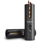 YAPOY Cordless Hair Curler Auto Curling Iron Tongs Electric Rotating with Battery Heat Isolating Chamber LCD Display Temperature Control & Timer Settings - Gray