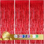 3Pcs Red Metallic Tinsel Foil Fringe Curtains,3.28ft x 6.56ft Red Photo Booth Backdrop Streamer Curtain,Photo Booth Props,Ideal Bachelorette Party Supplies,Birthday, Christmas,New Year Decorations