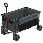 MDEAM Folding Collapsible Wagon,Large Capacity Outdoor Wagons Carts Heavy Duty Foldable Utility with Big All-Terrain Wheels &2 Side Pocket for Camping,Sports(Grey)