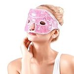 NEWGO Ice Face Eye Mask for Woman Man, Hot or Cold Gel Bead Ice Mask with Eye Holes & Soft Plush Backing, Ice Gel Freezer Eye Mask for Puffy Eyes, Redness, Headaches, Stress -Pink