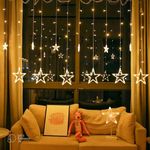 LEDDiT 12 Stars 138 Led Curtain String Lights Window Curtain Lights with 8 Flashing Modes Decoration for Christmas, Wedding, Party, Home, Patio Lawn Warm White (138 Led-Star, Copper, Pack of 1)