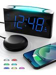 Extra Loud Alarm Clock with Bed Shaker, Vibrating Alarm Clock for Heavy Sleepers Deaf Hearing Impaired, 7" Large Display, Dual USB Charger, 7 Color Night Light, Dimmer, Snooze & Battery Backup