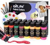 Colorful Fabric Paint Set | 24 Colors 2oz Fabric Paint Bottles with 6 Brushes and Palette | Colorfast After Machine or Hand Washing | Ideal for Creative DIY Clothes, T-Shirts, Shoes Art and Crafts