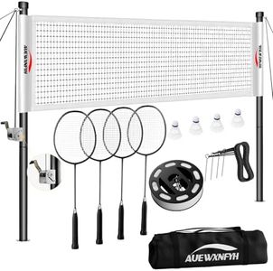 Droop-Proof Badminton Set - 1.26-Inch Reinforced Steel Frame with 4 Nylon Shuttlecocks, Includes 4 Rackets, Boundary Lines & Waterproof Carry Bag - Professional Backyard Badminton Net Kit