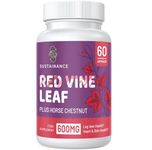 Red Vine Leaf Extract 600mg & Horse Chestnut Extract 50mg Supplement for Leg, Vein, Circulation, Heart, Skin - 60 Vegetable Capsules (1 Bottle)