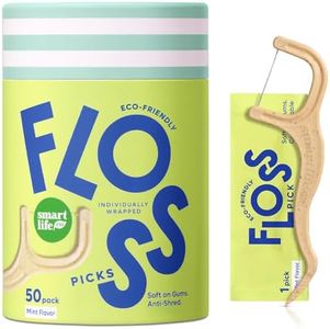 Individually Wrapped Dental Floss Picks - Biodegradable* Straw Wheat Flosser Handle & Packaging | Natural Toothpick Stick Soft On Gums & Teeth | Compostable*, Eco Friendly, Zero Waste | Mint, 50x
