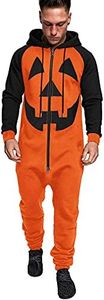 COOFANDY Halloween Onesie Jumpsuits Zip Onesies for Men (Orange Pumpkin S)