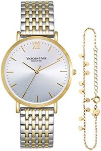 VICTORIA HYDE Ladies Watches Gold Quartz Women Watch Stainless Steel Band Waterproof Wrist Watch Set with Bracelet Set (Gold)