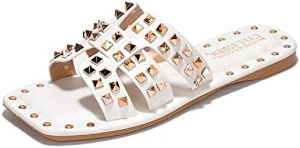 Cape Robbin Amisha Stylish Slide Sandals for Women - Womens Sandals with Gold Spikes - Studded Open-Toe Summer Slides for Women - Slip-On Women's Sandals