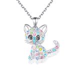 Luckimoli Cat Necklace for Girls Crystal Pendant Necklaces Cat Lover Gifts Jewelry Gifts for Girls Daughter Granddaughter Niece Birthday