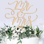 Mr and Mrs Cake Topper - Wooden Wedding Cake Toppers Bride and Groom Party Cake Decorations Supplies, Perfect for Bridal Shower, Wedding or Engagement Party