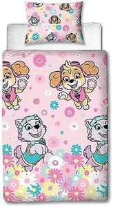 Character World Paw Patrol Official Single Childs Duvet Cover Set | Flowers Design Reversible 2 Sided Bedding Including Matching Pillow Case | Single Bed Set