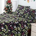 KACEMOO Christmas Sheets Queen, Soft Microfiber Pattern Bed Sheet Set Black, Christmas Snowflake Tree Sheet Set, 17 Inches Deep Pocket Fitted Sheet,Christmas Pillow Covers Winter Holiday Sheets Set