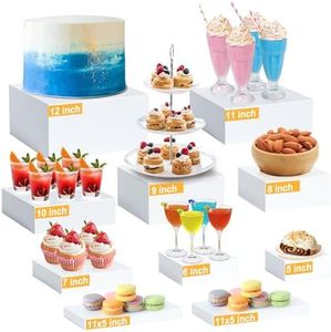 10PCS Buffet Risers, Food Risers for Buffet Table, Acrylic White Cube Box with Hollow Bottoms, Display Stand for Dessert Table Stand Shelf Nesting for Jewelry Show Catering(12"-11"-10"-9"-8"-7"-6"-5")
