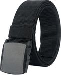 LionVII Mens Belt Web, Nylon Casual Belt with Plastic Buckle Breathable for Work Sports, Easy Trim to Fit 27-46" Waist, Black, Large