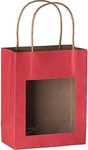 Hammont Kraft Bakery Bags with Transparent Window – 200 Bulk Pack Colored Paper Bread Bags for Homemade Bread – Cookie Packaging, Popcorn & Treat Bag with Handles – 7.75"x 6.25"x 3" Lunch Bag (Red)