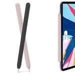 AHASTYLE Ultra Thin Case Silicone Skin Cover Compatible with Apple Pencil 2nd Generation, iPad Pro 11 12.9 inch-2 Pack (Black & Pink)