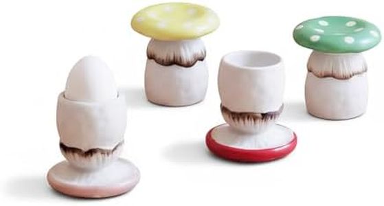 RESVUGA Cute Mushroom Egg Cups, Mini Cake Stand for Egg Tarts or Snacks. Set of 4, Handmade Glaze Ceramics Soft Boiled Egg Holder, Breakfast Kitchen Cooking. (4 Colors)
