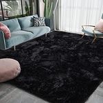 Homore Luxury Fluffy Area Rug Modern Shag Rugs for Bedroom Living Room, Super Soft and Comfy Carpet, Cute Carpets for Kids Children Girls Home Decor,Black,4x6 Feet