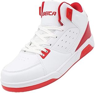 Beita Boys Basketball Shoes Girls High Upper School Shoes for Big Kids, Children, Teens, White Red, 10