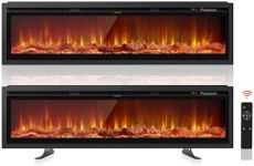 Nordivale 50"/127cm Recessed Electric Fireplace, Wall Mounted/Freestanding Media Wall Fireplace 750/1500W with Remote & Touch Buttons Controlled, 12 LED Color Electric Log Burner, Overheat Protection