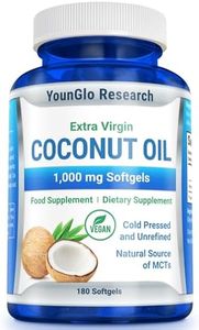 YounGlo Research Coconut Oil 1000 mg 100% Cold-Pressed Organic Extra Virgin Coconut Oil 180 Vegan Softgel Capsules Keto-Friendly Dietary Supplement Support for Hair, Nails & Skin Health