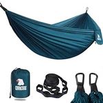 COVACURE Camping Hammock - 270 * 150cm Ultralight 70-Denier Durable & Breathable Nylon Travel Hammocks with Two 10FT Tree Straps for Outdoor Camping Accessories (330lbs Capacity), Blue