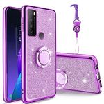 Easyscen Case for TCL 30 XL (6.82-inch) Cover Shockproof Protector with Strap Lanyard Holder Ring for Girls Women Glitter Sparkle Bling Cute Phone Case for TCL 30 XL (T701DL) - Purple