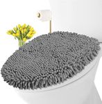 LuxUrux Soft Chenille Bathroom Toilet Lid Cover, Machine Washable Seat Covers, 18.5 x 18.5'', Stays in Place Rubber Backing, Fits Most Round, Elongated and Oblong Lids, Accessories Decor, Gray