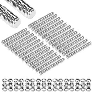 Arwnnklo 24 Pcs 304 Stainless Steel M10 Fully Threaded Rod,3.5"(90mm) Threaded Rod,Right Hand Threads,with Nuts (24, M10x90mm)
