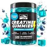 KP Creatine Monohydrate Gummies Blueberry for Men & Women, 100% Creatine Blueberry Gummies, 5g per Serving + Vegan, Sugar Free + Strength, Energy, Muscle & Booty Gain - 120 Count