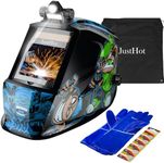 JustHot Large Viewing Welding Helmet Auto Darkening Welding Mask with Light Solar Powered True Color Welder Mask with 4 Arc Sensor Wide Shade 4/5-9/9-13 for TIG MIG ARC Weld Grinding (JH-PAL03)