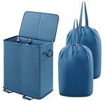 Lifewit 136L Double Laundry Hamper with Lid and Removable Laundry Bags, Large Collapsible 2 Dividers Dirty Clothes Basket with Handles, Blue