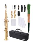VEVOR Straight Soprano Saxophone, B Flat, Brass Saxophone Beginner Kit with Carrying Case, Mouthpiece, Cleaning Cloth Rod, Gloves, Neck Strap, 23 Keys Soprano Sax Kit, for Beginners Students, Gold
