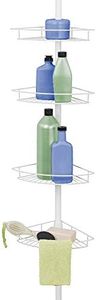 Zenna Home Tension Pole Shower Caddy, 4 Basket Shelves with Built-In Towel Bars, Adjustable, 60 to 97 Inch, White