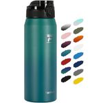 Fanhaw 24 Oz Insulated Stainless Steel Water Bottle with 1 Lid (Chug Lid) - For Kids, Women, Men | Leak & Sweat Proof with Anti-Dust Lid (Green Blue)