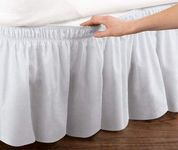 Brushed Polyester Bed Skirt with 3 Fabric Sides Elastic Dust Ruffle Easy Fit 38cm Drop Polyester (White, Double Size)