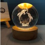 FOMQUAZLI 3D Galaxy Crystal Ball Night Lamp, Good Looking Crystal Ball Night Light, USB Table Colorful LED Wooden Crystal Ball for Home Decoration Best Gift for Any Occasion (Dolphin)