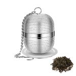 Supvox® Tea Infuser with Chain & Drip Tray 304 Stainless Steel 2.1" Fine Mesh Strainer for Loose Leaves, Herbal Teas Durable Easy-Clean Filter for Mugs Teapots Ideal for Home & Travel