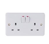 Schneider Electric Lisse White Moulded - Switched Double Power Socket, Single Pole, 13A, GGBL3020S, White