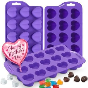 Bakerpan Set of 3 Heart Silicone Mold - Valentine Heart Shaped Silicone Mold, Jelly and Ice Cube Tray, Gummies, Candy, Chocolate