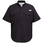 BASSDASH UPF 50 Men’s Fishing Dress Shirt Button Down Woven Short Sleeve Outdoor, Black, XX-Large