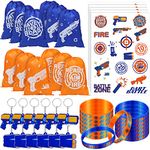 Sureio 288 Pcs Dart Battle Party Supplies Include Wars Party Goody Treat Bags Dart Themed Party Silicone Rubber Bracelet Wristbands Keychain Temporary Tattoos for Battle Birthday Party Favors