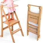 Wooden Montessori Learning Tower Space-Saving: Foldable Learning Tower, Stool for Children, Foldable Kids' Step Stool, Tower with Anti-Tip Protection