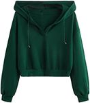 Verdusa Women's Long Sleeve Drop Shoulder Drawstring Crop Hoodie Sweatshirt Dark Green L